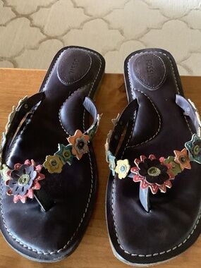 Fossil Leather Multi Color Flip Flops